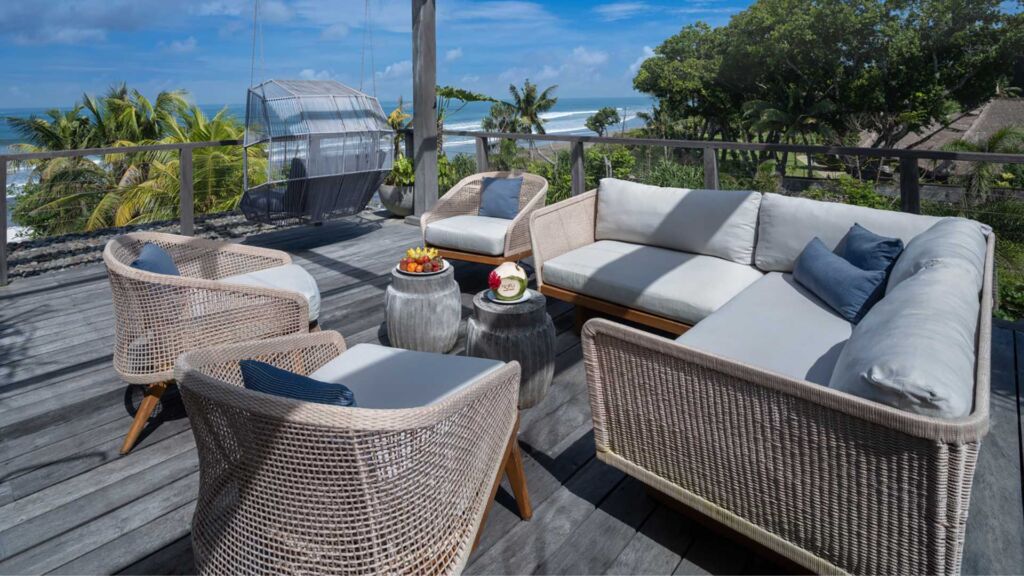 Detail shot of Noku Beach House's luxurious coastal-inspired furniture pieces.